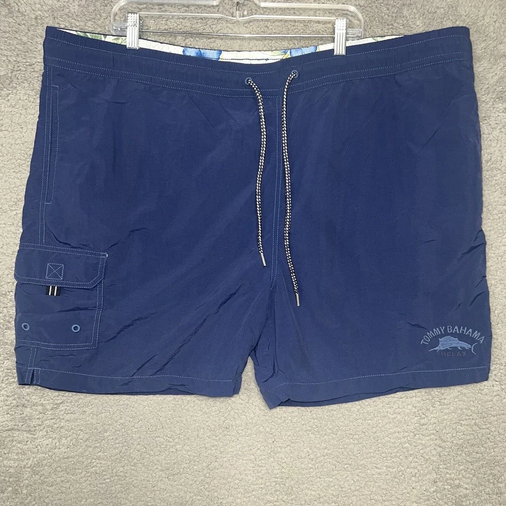 Tommy‎ Bahama Relax Shorts Men's Size 2XL XXL Blue Mesh Lined Swim Trunks Board